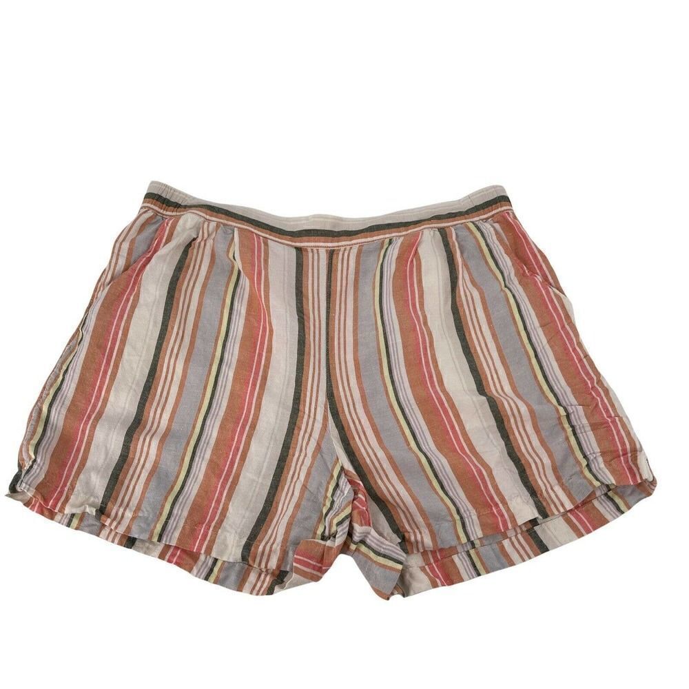 Linen Shorts Womens XXL Elastic Waist Casual Striped Pink Bohemian A New Day